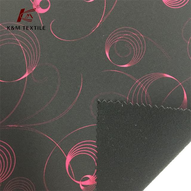 Red Circle Pattern Printed Black Bottom Softshell Fabric
